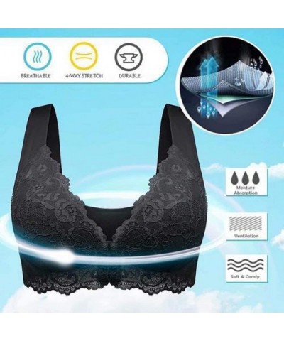 Womens Plus Size Front Close Lace Bra Sexy Push Up Deep V Neck Underwear Wireless Bras No Underwire - Black - C81900SAAT6 $31...