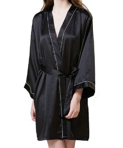 Women's Trumpet Sleeves Belted Comfy Mid-Length Satin Sleepwear Loungewear - 1 - CC19876UM5S $39.58 Tops