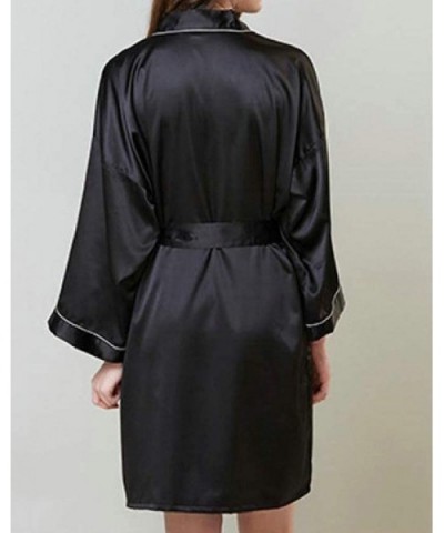 Women's Trumpet Sleeves Belted Comfy Mid-Length Satin Sleepwear Loungewear - 1 - CC19876UM5S $39.58 Tops