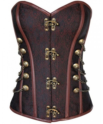 Women's&Ladies Fashion Waist Cincher Spiral Steel Boned Steampunk Gothic Bustier Corset Chains - Dark-brown - C518KKKHICL $63...