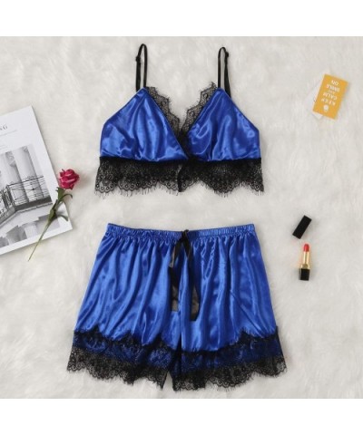 Women Lace Sexy Passion Lingerie Babydoll Nightwear 2PC Set - Blue - CY18XUWDNOY $16.83 Slips