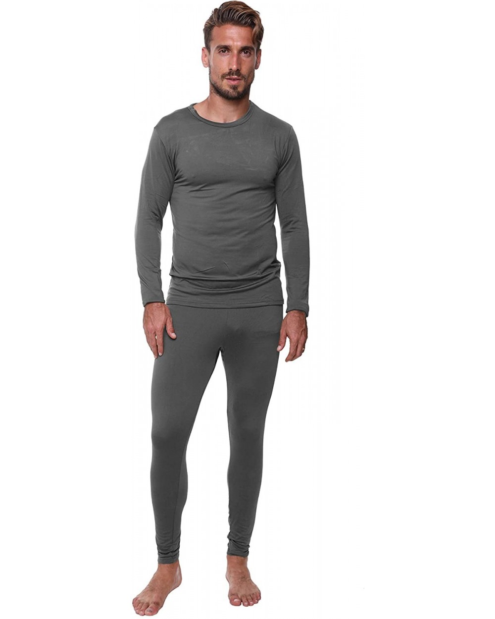 Men Thermal Performance Underwear Set Base Layer Soft Fleece Warm Long Sleeve Shirt and Long Johns - Grey - CF1275RXNHT $35.3...