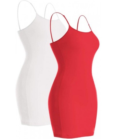 Women's Cotton Camisole Solid Long Length Adjustable Spaghetti Strap Tank Top - 2-pack (White/Red) - C51969M027S $22.75 Camis...