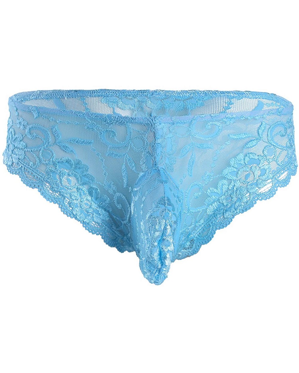 Sissy Men's Sexy Lingerie Lace Floral Panties Bikini Briefs Underwear - Sky Blue - CO1859G5AEL $20.45 Briefs