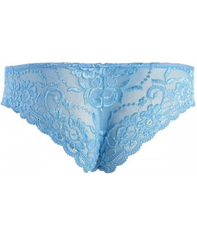 Sissy Men's Sexy Lingerie Lace Floral Panties Bikini Briefs Underwear - Sky Blue - CO1859G5AEL $20.45 Briefs