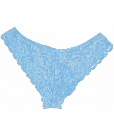 Sissy Men's Sexy Lingerie Lace Floral Panties Bikini Briefs Underwear - Sky Blue - CO1859G5AEL $20.45 Briefs