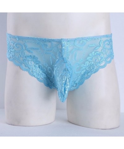 Sissy Men's Sexy Lingerie Lace Floral Panties Bikini Briefs Underwear - Sky Blue - CO1859G5AEL $20.45 Briefs