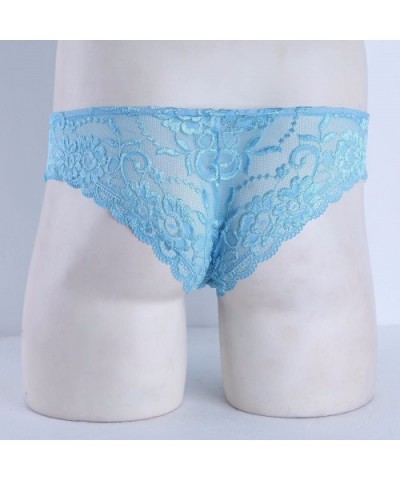 Sissy Men's Sexy Lingerie Lace Floral Panties Bikini Briefs Underwear - Sky Blue - CO1859G5AEL $20.45 Briefs