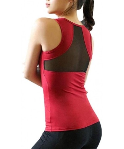 Women's Tank Tops Camisole Comfort Padded Built Active Bra in Wide Straps - Red - CR199CG7CMQ $44.67 Camisoles & Tanks