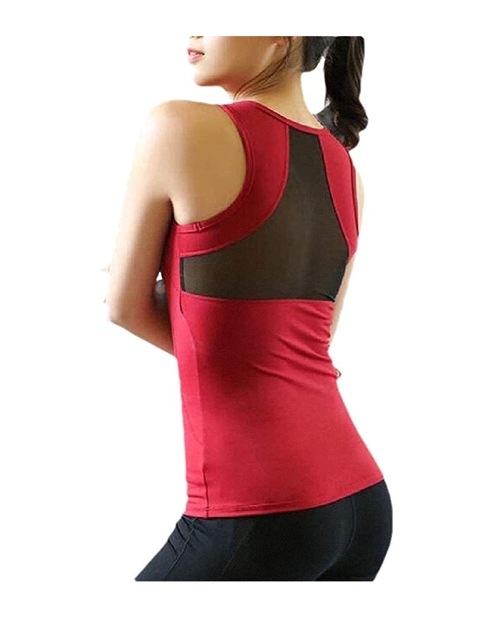 Women's Tank Tops Camisole Comfort Padded Built Active Bra in Wide Straps - Red - CR199CG7CMQ $44.67 Camisoles & Tanks