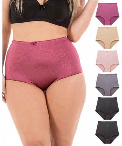 6 Pack Women's High-Waist Tummy Control Girdle Panties - Silky Flower - C712EW9K353 $42.65 Panties