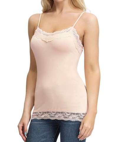 Women's Adjustable Spaghetti Strap Lace Trim Cami Tunic Tank Top - Apricot - C818R62OIMA $17.50 Camisoles & Tanks