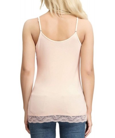 Women's Adjustable Spaghetti Strap Lace Trim Cami Tunic Tank Top - Apricot - C818R62OIMA $17.50 Camisoles & Tanks