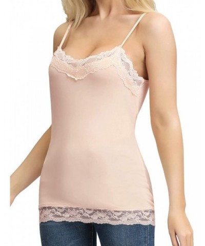 Women's Adjustable Spaghetti Strap Lace Trim Cami Tunic Tank Top - Apricot - C818R62OIMA $17.50 Camisoles & Tanks