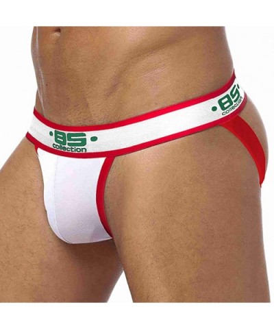 Men's Jockstrap Thong Underwear Cotton Jock Strap Athletic Supporter Briefs - Red/Blue/White - CF19DEYNED5 $35.40 G-Strings &...