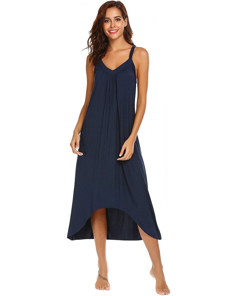 Womens Sleeveless Long Nightgown Summer Slip Night Dress Cotton Sleepshirt Chemise - A-navy Blue_6696 - CE18CUT492X $38.17 Ni...