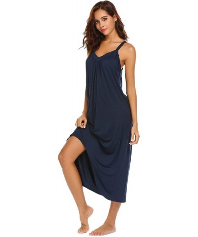 Womens Sleeveless Long Nightgown Summer Slip Night Dress Cotton Sleepshirt Chemise - A-navy Blue_6696 - CE18CUT492X $38.17 Ni...