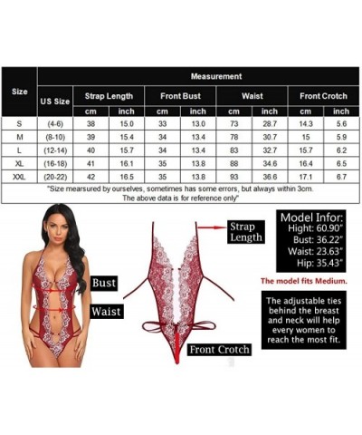 Women Lace Teddy Bodysuit One Piece Lingerie V-Neck Nightwear Mini Babydoll S-XXL - Dark/Wine Red - C118WK42LSK $17.58 Baby D...