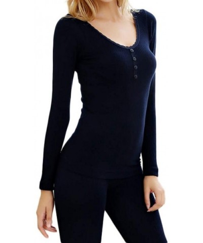 Lace Collar Thermal Underwear for Women Winter Warm Slimming Underwear Thermal Women's Pajamas - Black - CX192Y56QK4 $61.06 T...