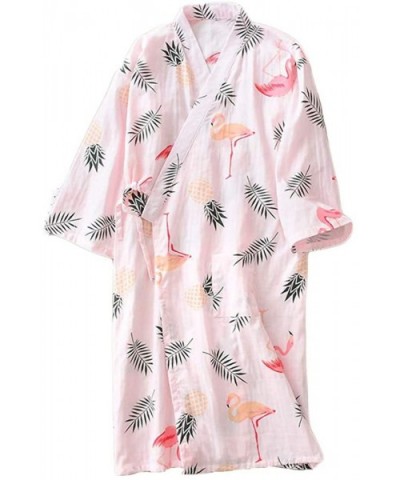 Women's Cotton Kimono Long Sleeve Daisy Printed Bathrobe Sleepwear - Pink Flamingo - CA185HAM00L $57.51 Robes