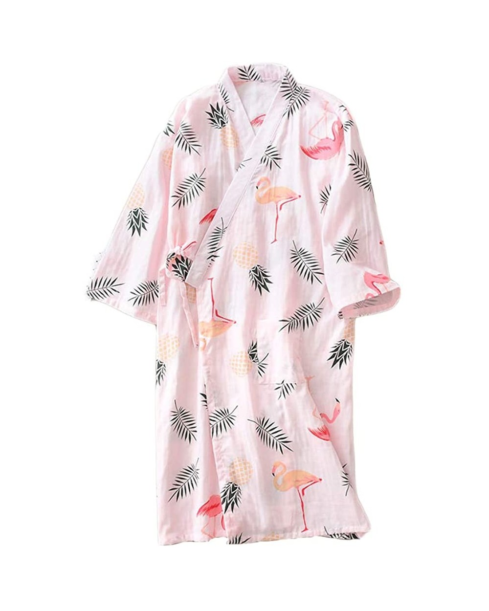 Women's Cotton Kimono Long Sleeve Daisy Printed Bathrobe Sleepwear - Pink Flamingo - CA185HAM00L $57.51 Robes