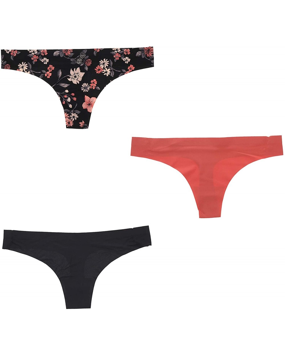 Intimates Womens Seamless Thong Panties Underwear (3Pr) - Black- Dark Coral- Floral - CO18O08C5Q7 $37.37 Panties