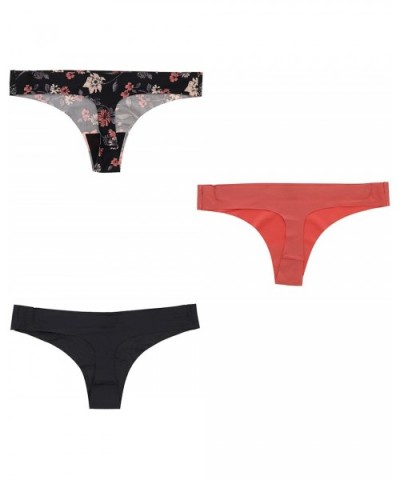 Intimates Womens Seamless Thong Panties Underwear (3Pr) - Black- Dark Coral- Floral - CO18O08C5Q7 $37.37 Panties