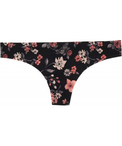 Intimates Womens Seamless Thong Panties Underwear (3Pr) - Black- Dark Coral- Floral - CO18O08C5Q7 $37.37 Panties