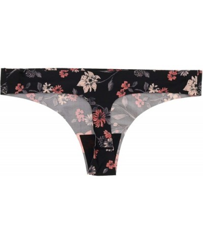 Intimates Womens Seamless Thong Panties Underwear (3Pr) - Black- Dark Coral- Floral - CO18O08C5Q7 $37.37 Panties