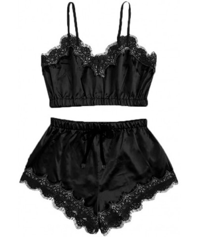 Sexy Underswear for Women Sexy Lingerie Camisole Shorts V-Neck Tops Lace Pajamas Sleepwear Set - B - Black - C71952DWDK6 $14....