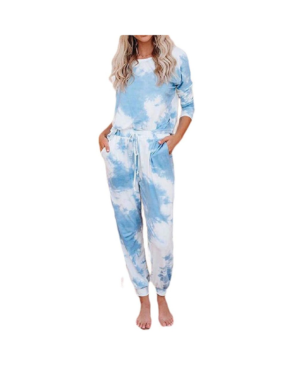 Women Tie-Dyed Homwear Jogging Pants Casual Long/Short-Sleeve Pajamas PJ Set - 1 - CJ19D0K4AUG $61.05 Sets