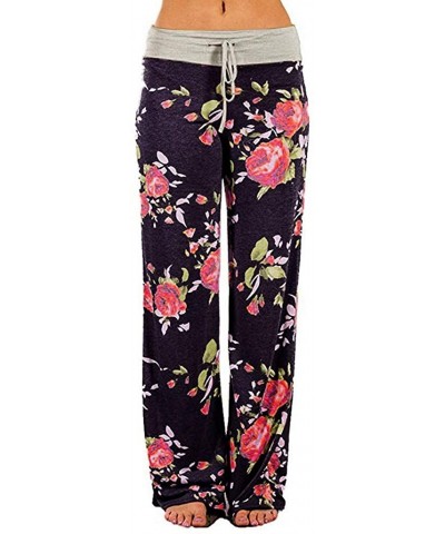 Women's Comfy Casual Pajama Pants Floral Print Drawstring Palazzo Lounge Pants Wide Leg Pant - Brown - CT1940DX7WT $25.18 Bot...