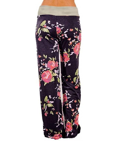 Women's Comfy Casual Pajama Pants Floral Print Drawstring Palazzo Lounge Pants Wide Leg Pant - Brown - CT1940DX7WT $25.18 Bot...