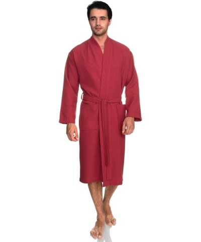 Men's Robe- Kimono Waffle Spa Bathrobe - Holly Berry - CE182GW9LRH $58.70 Robes