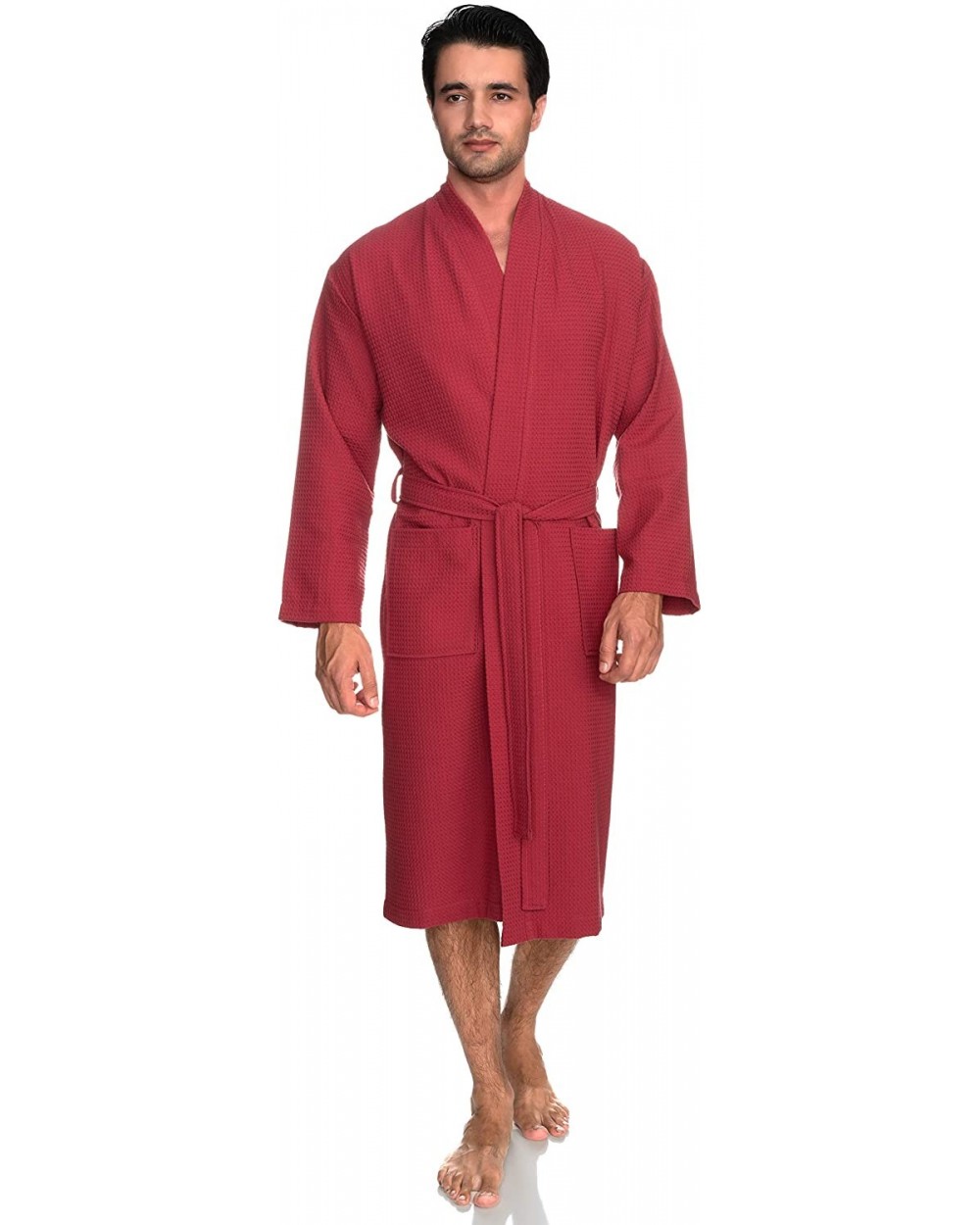 Men's Robe- Kimono Waffle Spa Bathrobe - Holly Berry - CE182GW9LRH $58.70 Robes