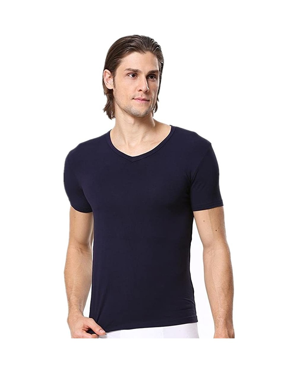 Underwear Men's Micro Modal Slim Fit V-Neck T-Shirt - Blue - CE183G662RH $32.02 Undershirts