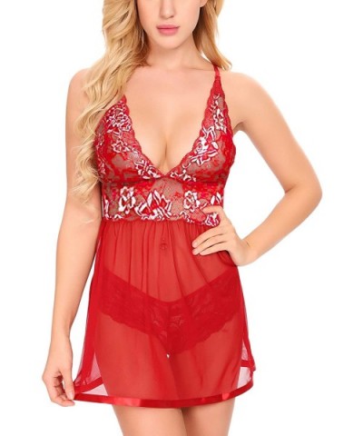 Women Lingerie Lace Baby Doll Sexy Outfits Backless Chemise Teddy Nightwear - Wine Red - CJ18XW336SS $18.03 Baby Dolls & Chem...