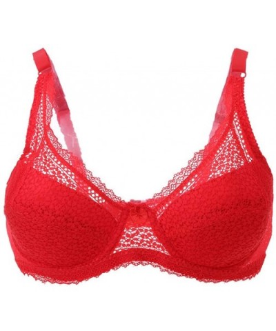 Women Bra Embroidery Lace Bows Large Size Underwire Sexy Comfortabl Lingeries Solid Printed Bras - Red - CL18RQG8AZU $14.15 B...