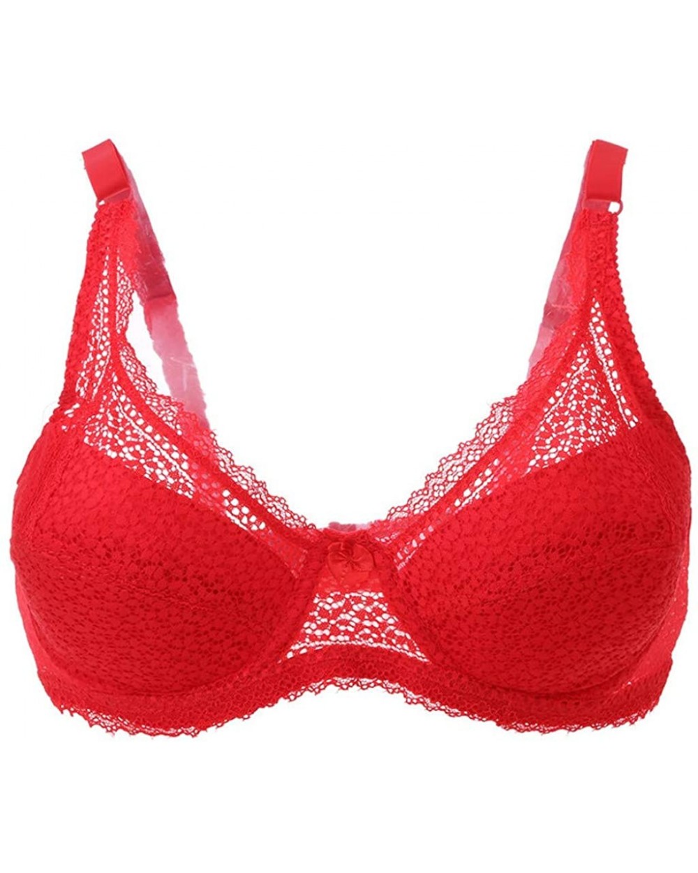 Women Bra Embroidery Lace Bows Large Size Underwire Sexy Comfortabl Lingeries Solid Printed Bras - Red - CL18RQG8AZU $14.15 B...