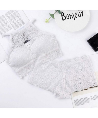 Women Lace Sleepwear Set Ladies Sexy Embroidery Print Bra and Panty Casual Underwear Suit - White - CN194H2UARG $19.61 Nightg...