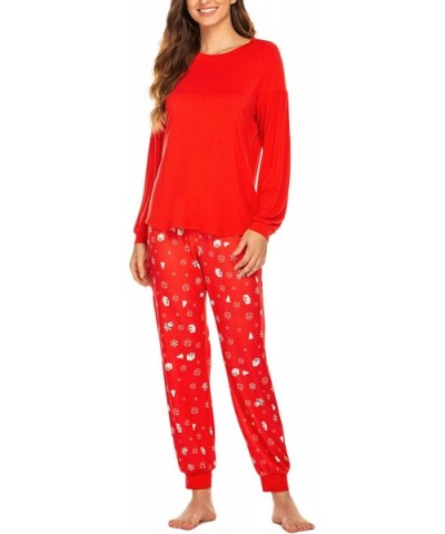 Women's Long Sleeve Pajamas Set with Pockets O Neck Sleepwear Lounge Nightwear (S-XXL) - C-red - CY18Y66497Y $57.51 Sets