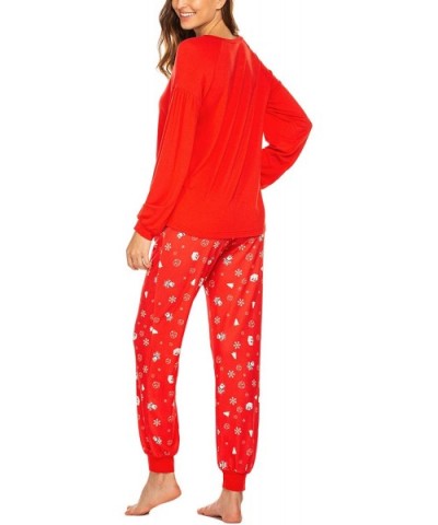 Women's Long Sleeve Pajamas Set with Pockets O Neck Sleepwear Lounge Nightwear (S-XXL) - C-red - CY18Y66497Y $57.51 Sets