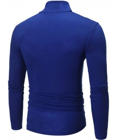 Men's Slim Fit Turtleneck Base Layer Long Sleeve Thermal Underwear Shirts - Blue - CH18AHE5WX8 $34.74 Thermal Underwear