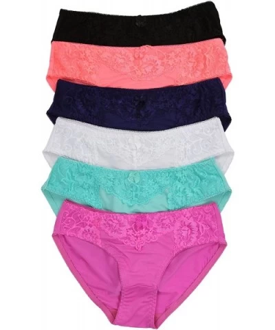 Women's 6-Pack Floral Accents Hipsters & Bikini Panties - Poly/Blend - Front Lace Detail - CQ12HHILFBH $31.40 Panties