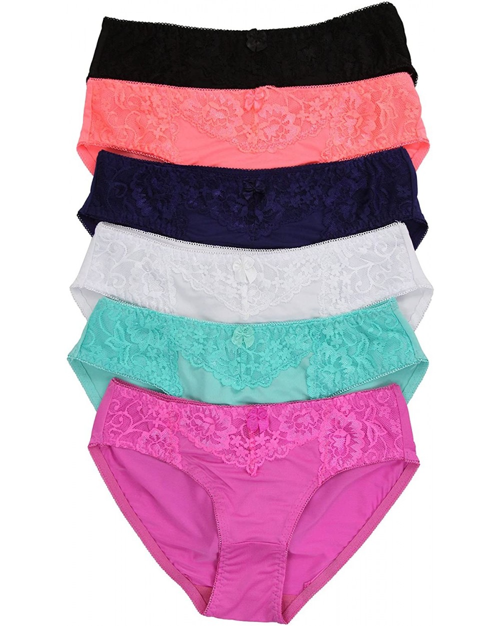 Women's 6-Pack Floral Accents Hipsters & Bikini Panties - Poly/Blend - Front Lace Detail - CQ12HHILFBH $31.40 Panties