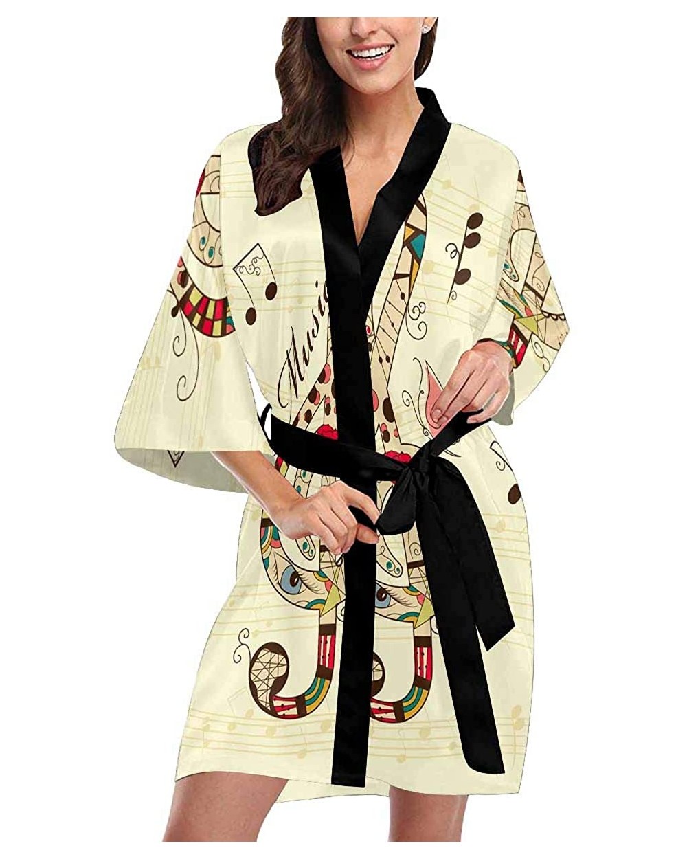 Custom Vintage Musical Treble Clef Women Kimono Robes Beach Cover Up for Parties Wedding (XS-2XL) - Multi 1 - C1194S3RT72 $77...