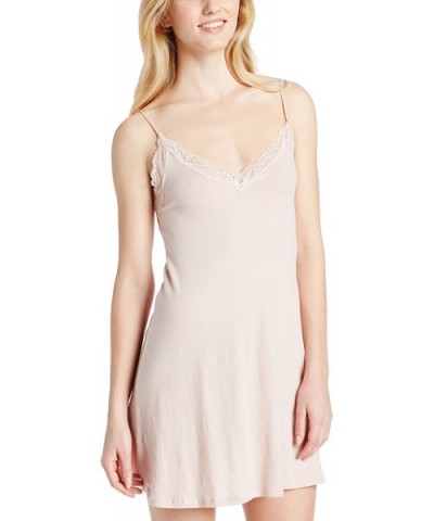 Women's Organic Cotton Lace Trimmed Chemise - Bone - CZ11CT9SSW9 $75.14 Baby Dolls & Chemises