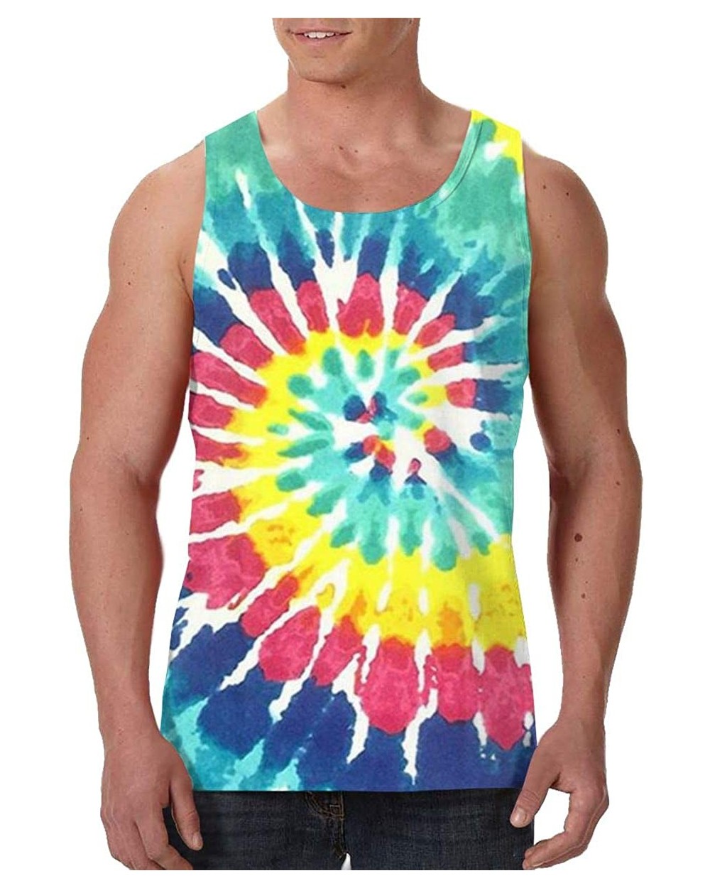 Men's Fashion Sleeveless Shirt- Summer Tank Tops- Athletic Undershirt - Tie Dye Print - CK19D86L3TK $30.90 Undershirts