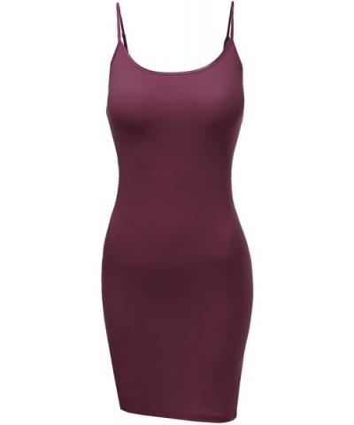 Women's Basic Solid Adjustable Spaghetti Strap Cami Slip Dress - Awttk0255 Plum - CX183KOGEDK $23.87 Slips