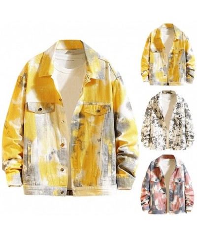 Men Tie Dyed Denim Jacket Hooded Long-Sleeved Shirt Coat Casual Autumn&Winter Sweatshirt Outwear - White - CK18A66HC8C $67.35...